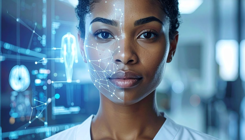 Artificial intelligence in healthcare highlighting disparities and opportunities for minority communities.