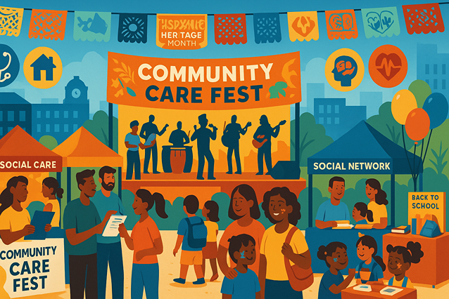 Families gather at a Bronx community festival with live music, kids’ activities, and health booths sharing SOMOS social care resources and free screenings.