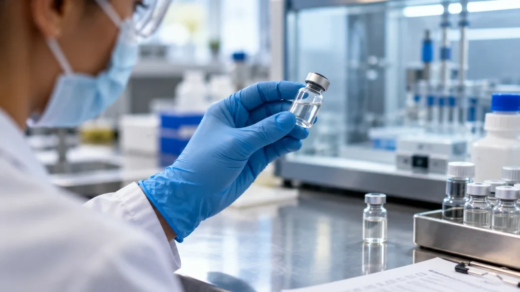 Unapproved peptides being examined in a pharmaceutical laboratory amid FDA safety concerns.